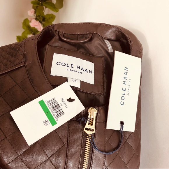 Cole Haan Faux Leather Jacket Tan Large New (Clos) - Picture 6 of 8